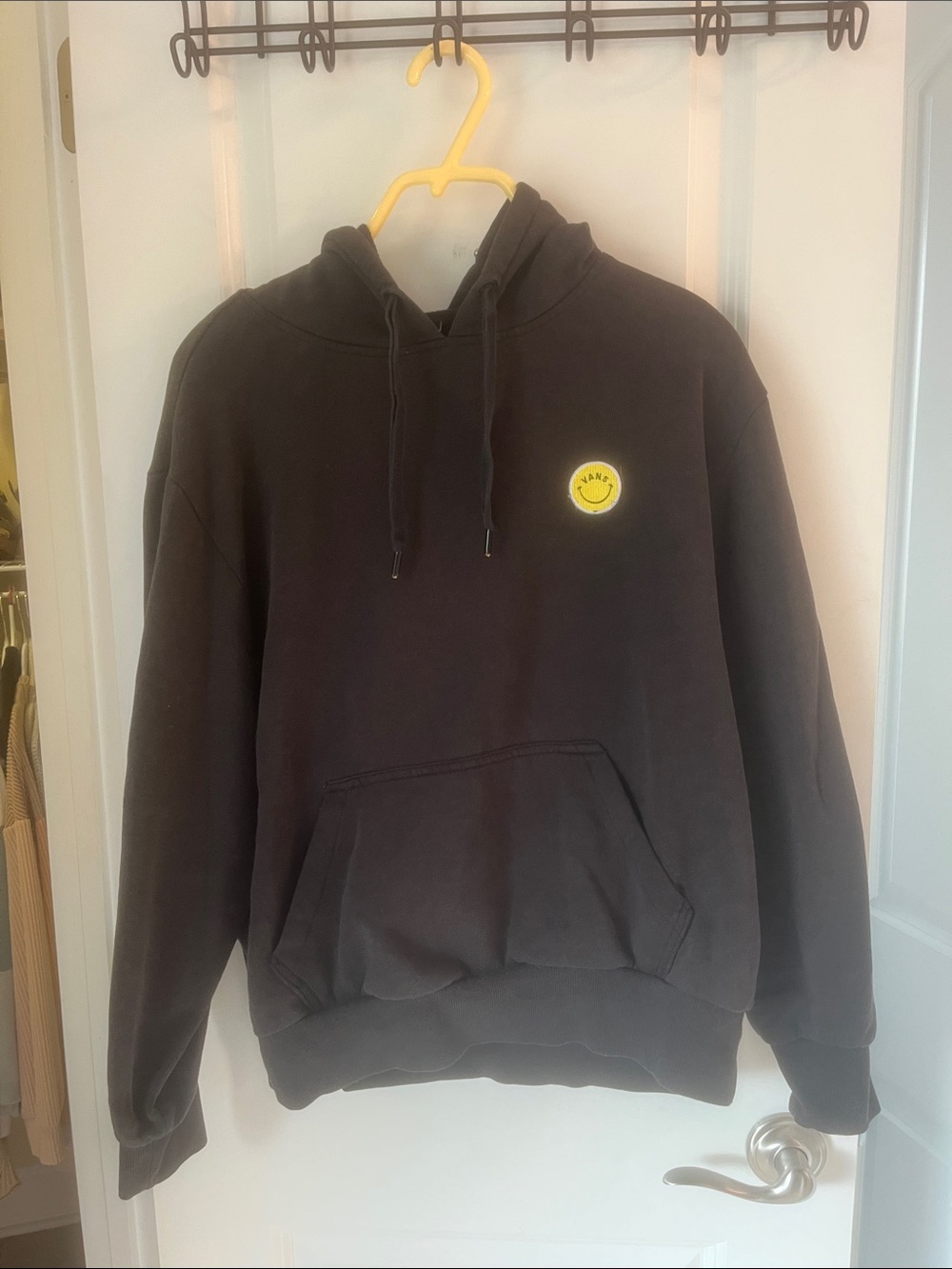 Vans Black Pullover Hoodie with Yellow Smiley Patch